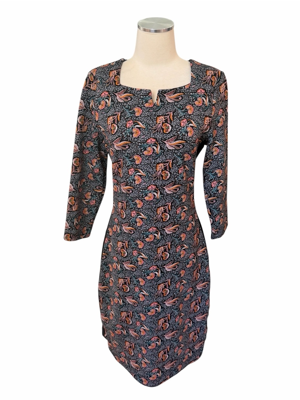 FOIL Floral Bohemian Pattern MIDI Dress with Colorblock Side Panels Sz 8